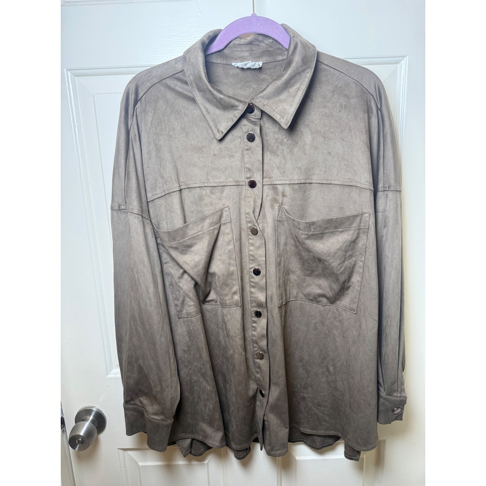 Andree by Unit Women's Faux Suede Button Down Shacket Jacket 1X